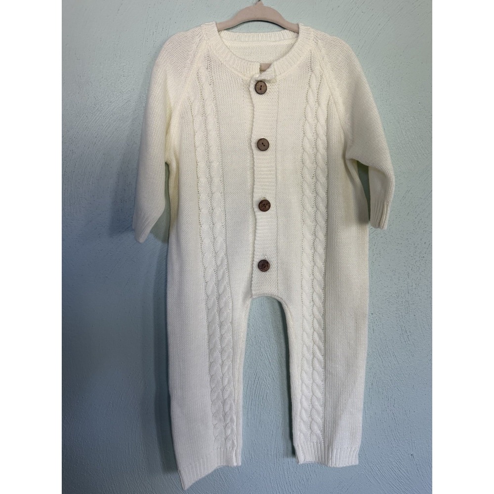 Elegant Baby Horseshoe Cable Knit Romper Beige Unisex 3-6 Months One-Piece